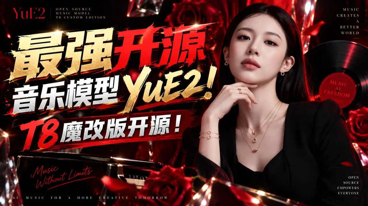 逆天！T8魔改版YuE2支持独家音色参考翻唱！最强AI音乐开源模型！整合包，comfyui节点，SKILL及音乐歌词，风格，ABC乐谱强化节点一起免费开源！